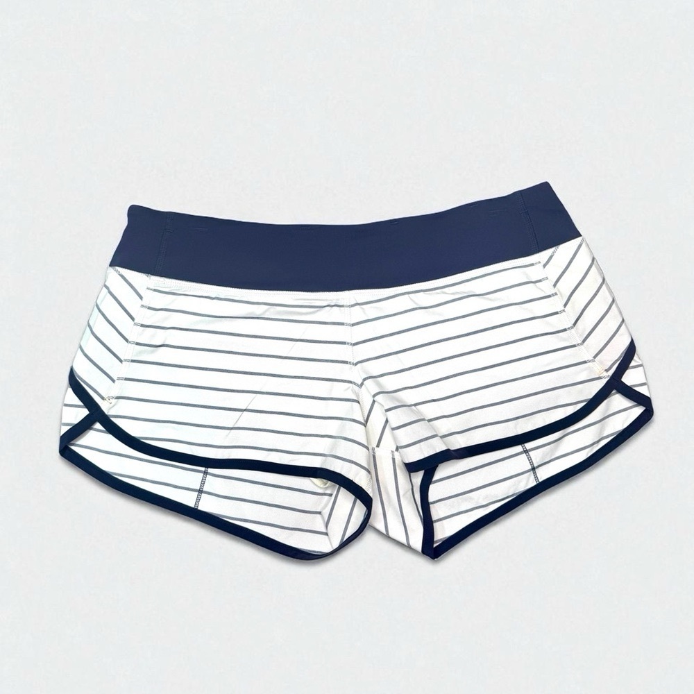 Lululemon Quiet Stripe Speed Short Athletic Shorts Low Rise Navy White Size 8 - Picture 2 of 10